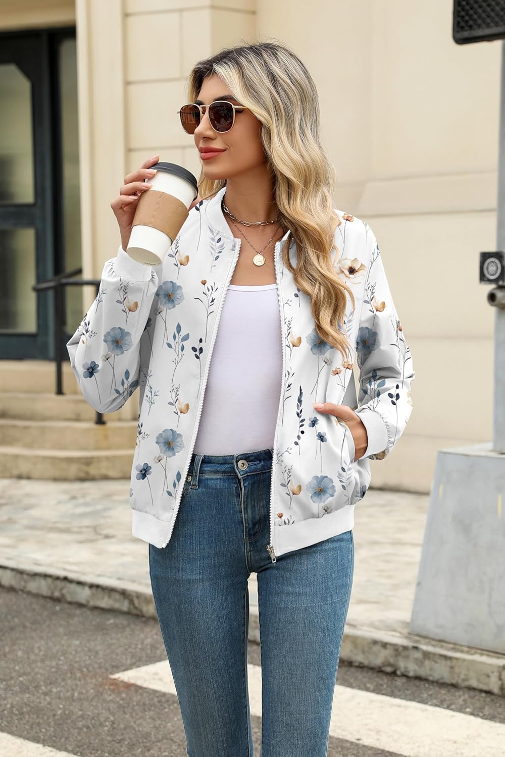 Zeagoo Bomberjacke Damen Kurze Blouson Jacke Casual Pilotenjacke Langarm Outwear Zip Up Solid Leicht