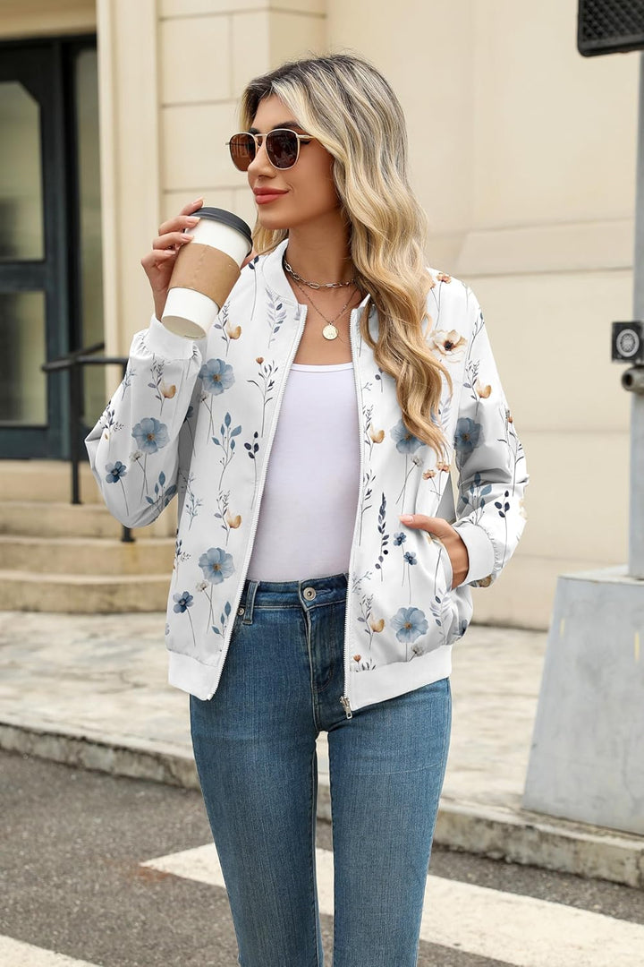Zeagoo Bomberjacke Damen Kurze Blouson Jacke Casual Pilotenjacke Langarm Outwear Zip Up Solid Leicht