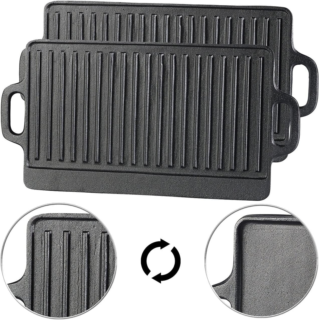 Rosenstein & Söhne Grillzubehör: Gusseiserne Wende-Grillplatte, 34 x 21 cm, 2er-Set (Grillplatten Gr