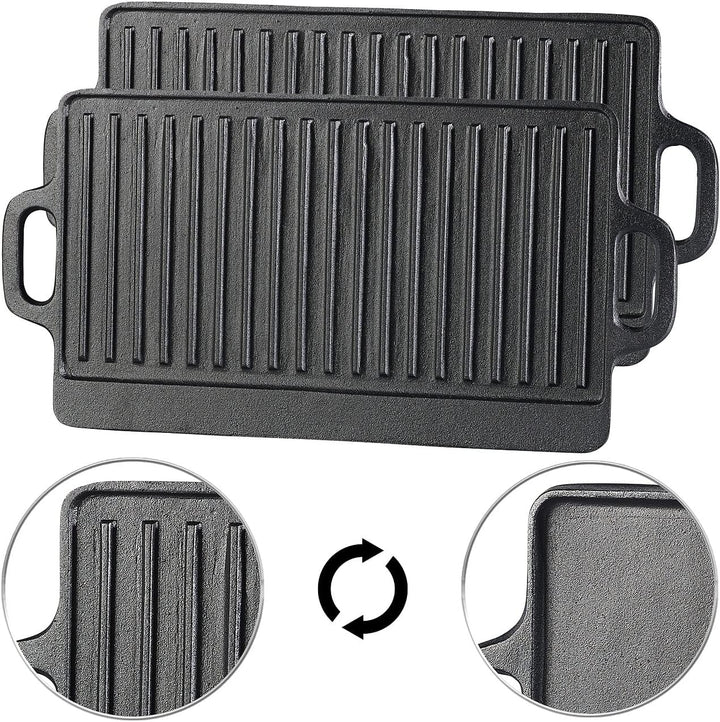 Rosenstein & Söhne Grillzubehör: Gusseiserne Wende-Grillplatte, 34 x 21 cm, 2er-Set (Grillplatten Gr