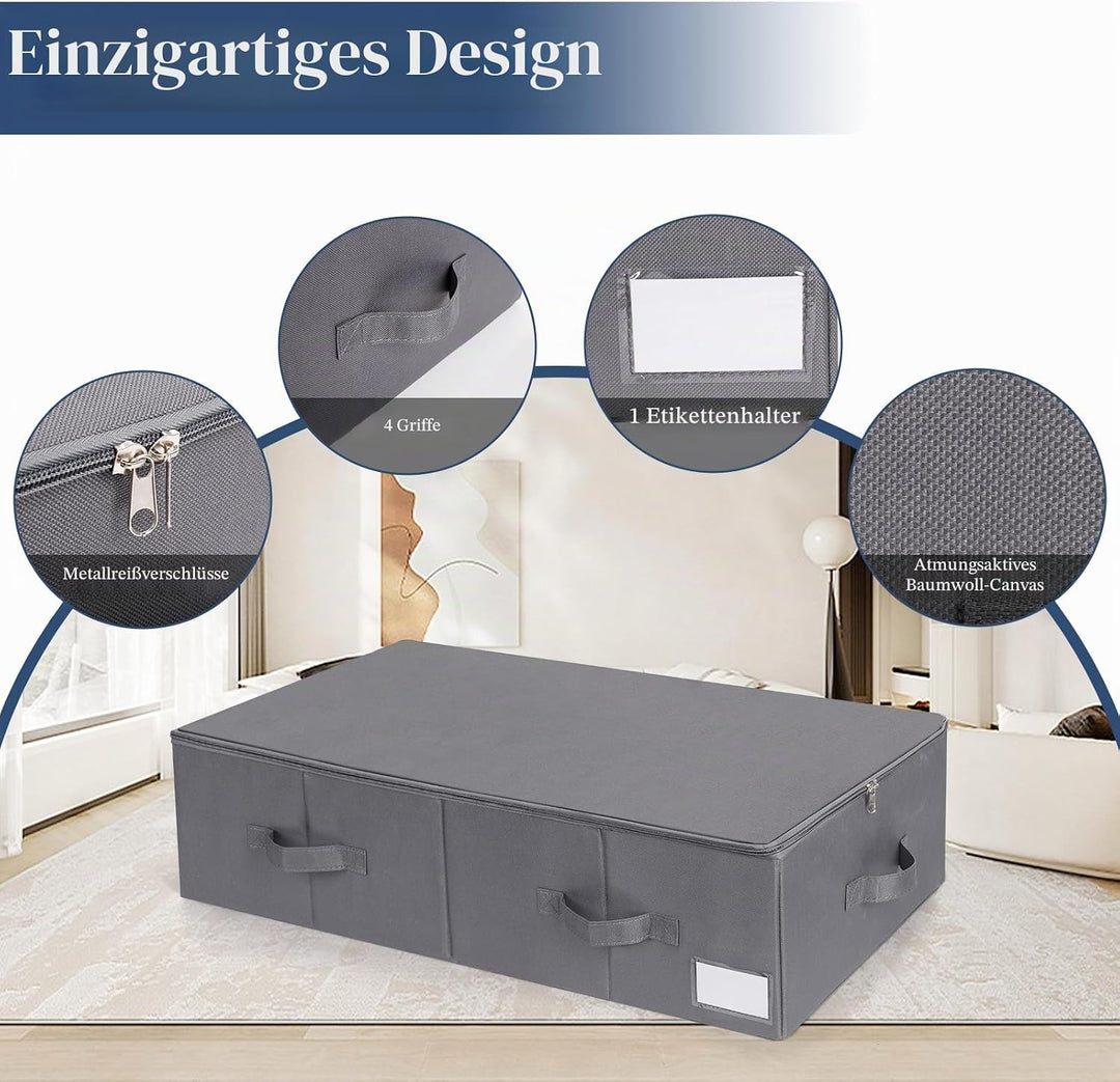 Lannvan Unterbettkommode,2 Stück Unterbett Aufbewahrungsbox mit Deckel 70L,faltbare design mit 4 Ver