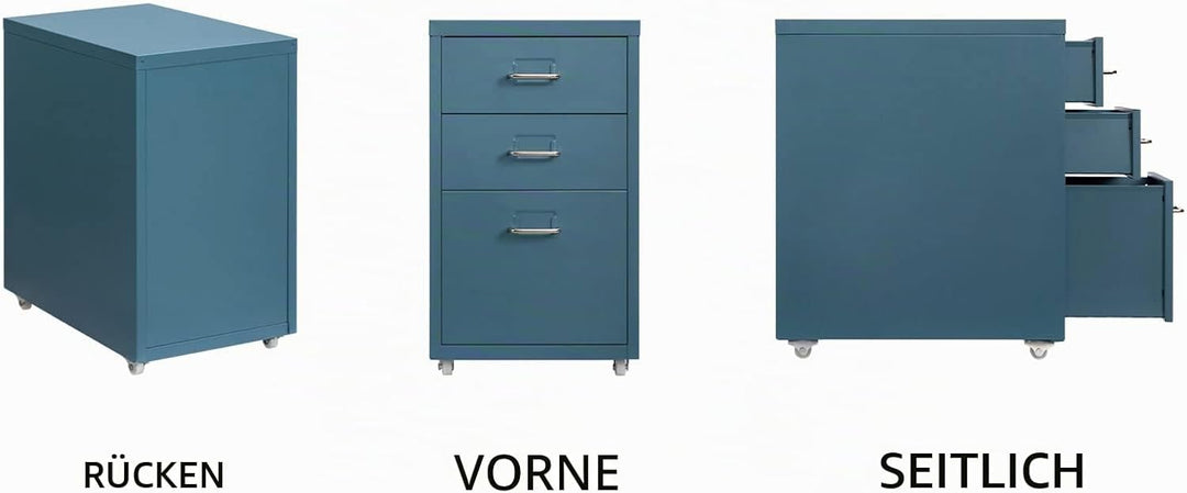 HollyHOME Mobiler Aktenschrank mit 3 Schubladen, rollbarer Aktenordner unter dem Schreibtisch, Aufbe