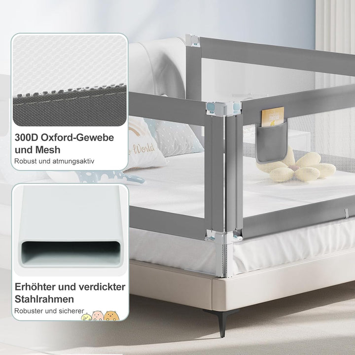 WOLTU Bettschutzgitter, Bettgitter Rausfallschutz 200 cm x 2 + 150 cm x 1, Einziehbare Kinderbettgit
