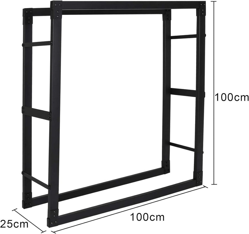 Ikodm kaminholzregal Innen und Aussen, Metall Brennholzregal aussen 100 x 25 x 100CM, Holzstapelhilf