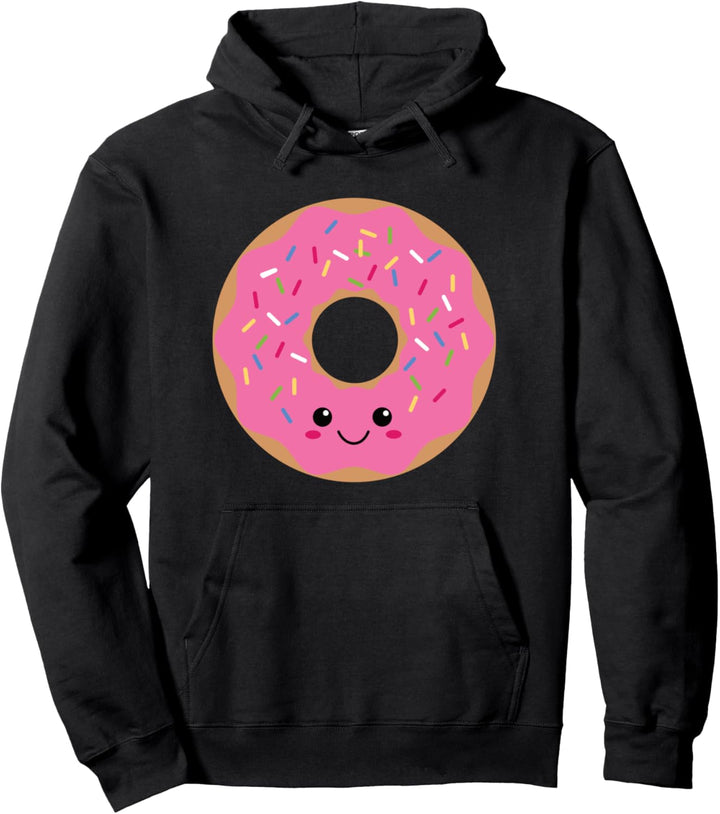 Niedlicher Donut mit Streusel, lächelnder rosa Donut Pullover Hoodie