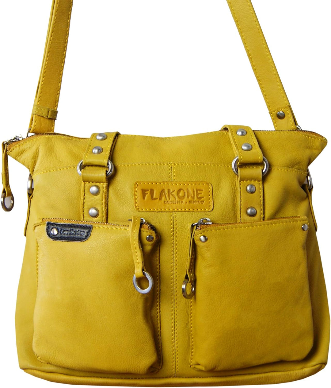 LL Baron of MALTZAHN Damen Schultertaschen FLAKONE Yellow-Corn Shopper-718 aus Leder incl. Lederpfle