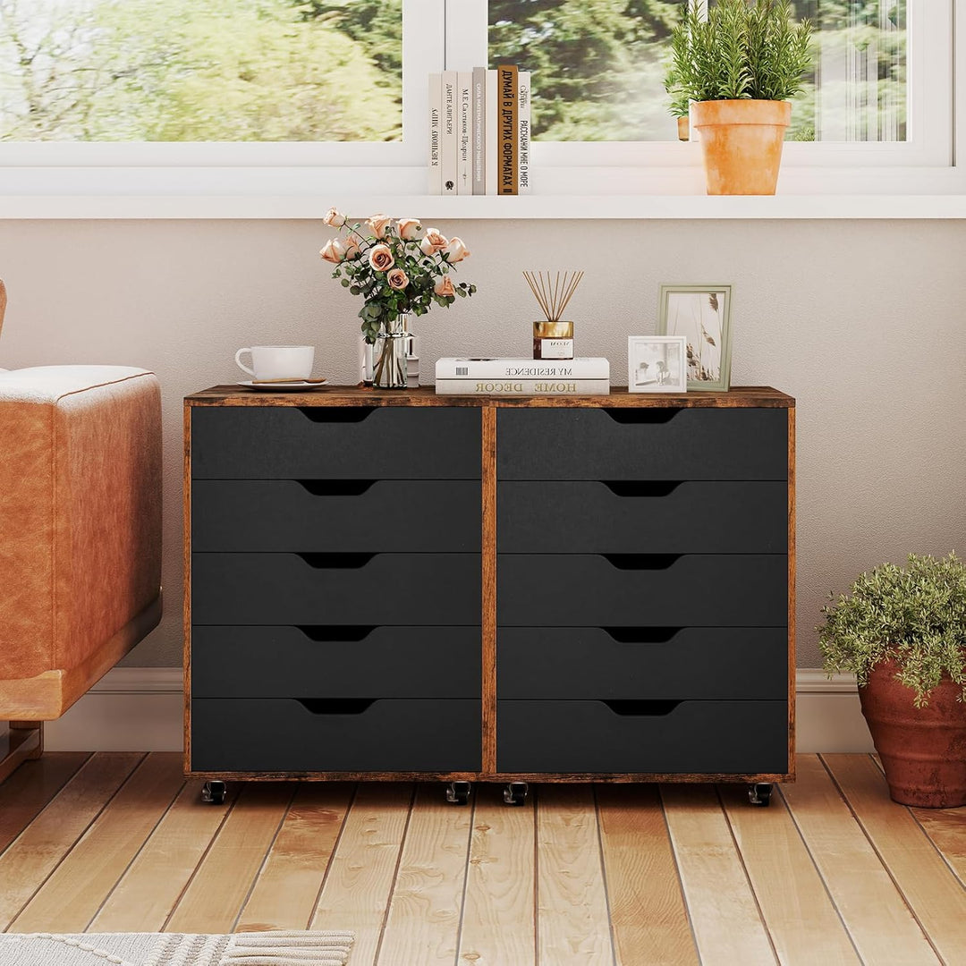 GIANTEX Rollcontainer mit 5 Schubladen, Aktenschrank mit Rollen, Schubladenschrank Holz unter Schrei