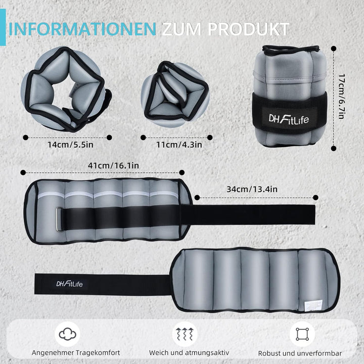 DH FitLife 2er-Set Fussgelenk Gewichtsmanschetten mit verstellbaren Gewichten für Beine | 2 Variatio