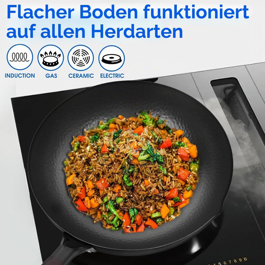 Bratpfanne Wokpfanne Pfannenset Pfanne Chinesische Pfanne aus Karbonstahl Elektroherd Induktionsherd