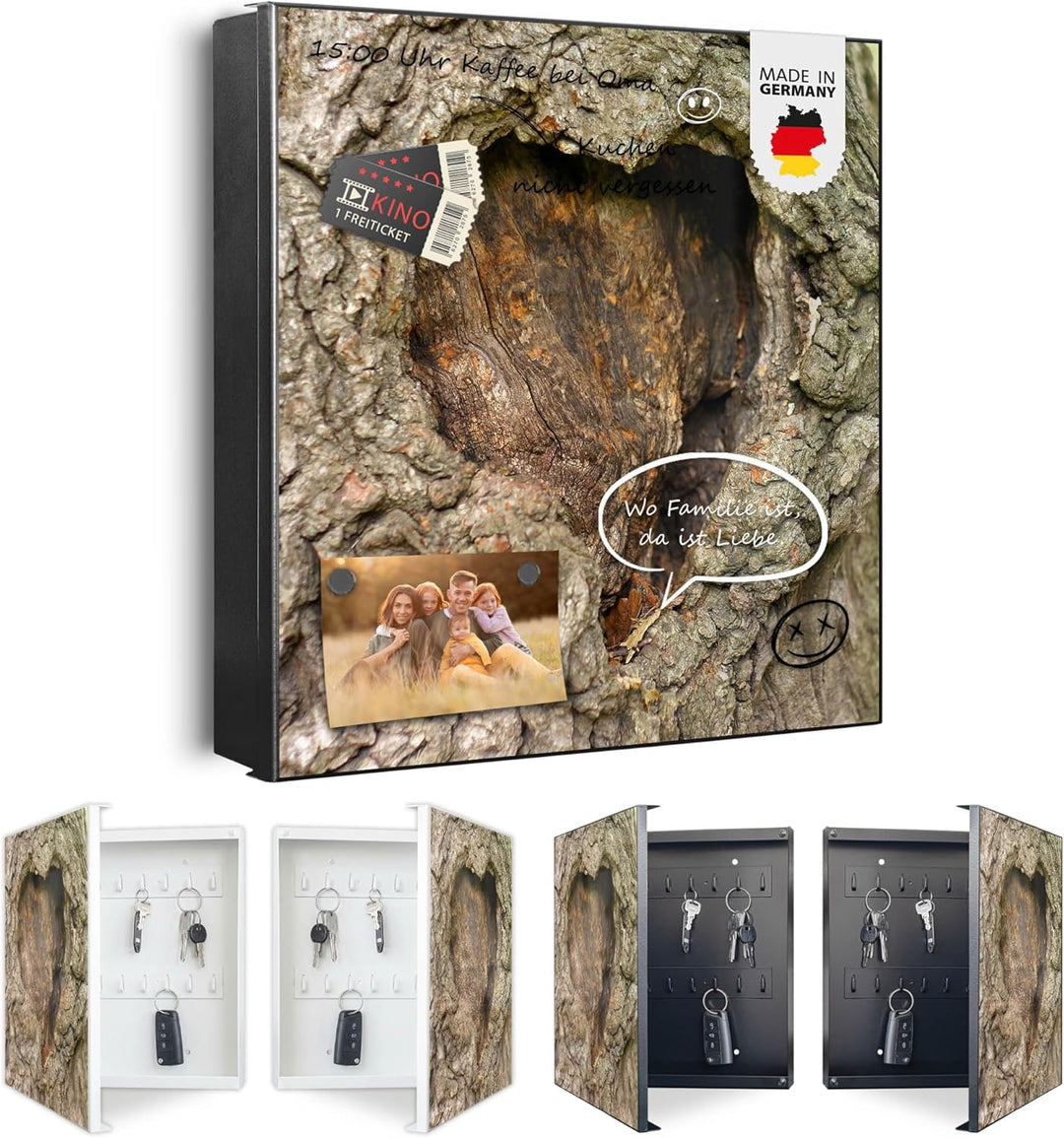banjado® Grosser Schlüsselkasten Glas/Schlüsselbox 30cm x 30cm mit 50 Haken - Motiv Altes Herz/Schlü