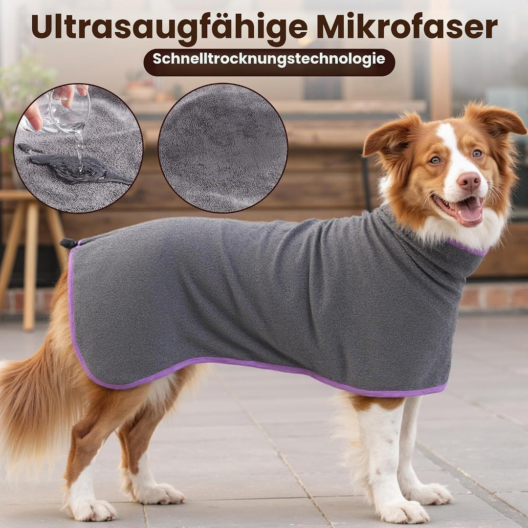 Bademantel für Hunde, Microtuch aus Mikrofaser für Mittelgrosse und grössere Tiere - Grau, Schnelles