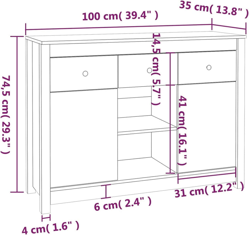 Tidyard Sideboard Kommode Schubladenschrank Beistellschrank 100 x 35 x 74,5 cm (B x T x H),Mehrzweck