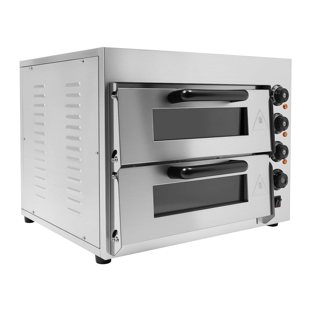 2-Etagen Pizza-Ofen 3000W Elektrischer Pizzaofen Edelstahl Elektrisch Gastro Steinbackofen mit Hands