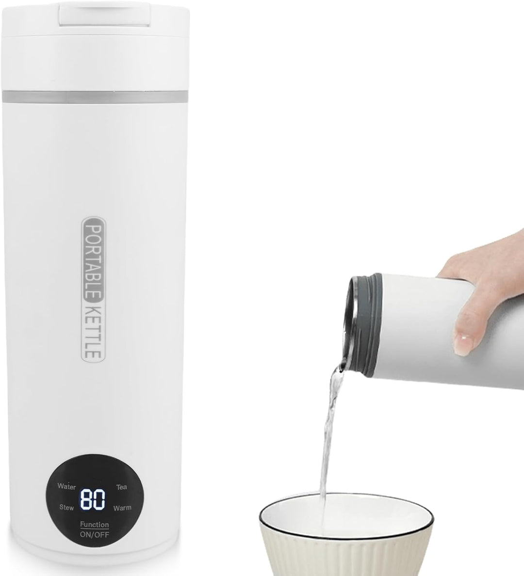 Reisewasserkocher Heizbecher 500ml, Wasserkocher mit LCD-Anzeige, 300W Tragbare Heizung Reise Wasser