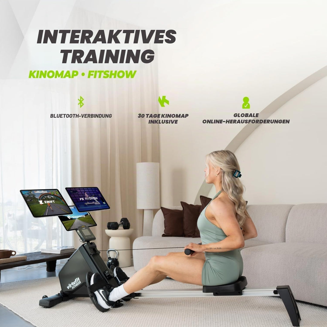 VirtuFit Row450 Rudergerät – Klappbar &amp; Leicht – Transportrollen – Platzsparend Fitnessgerät für Zuh