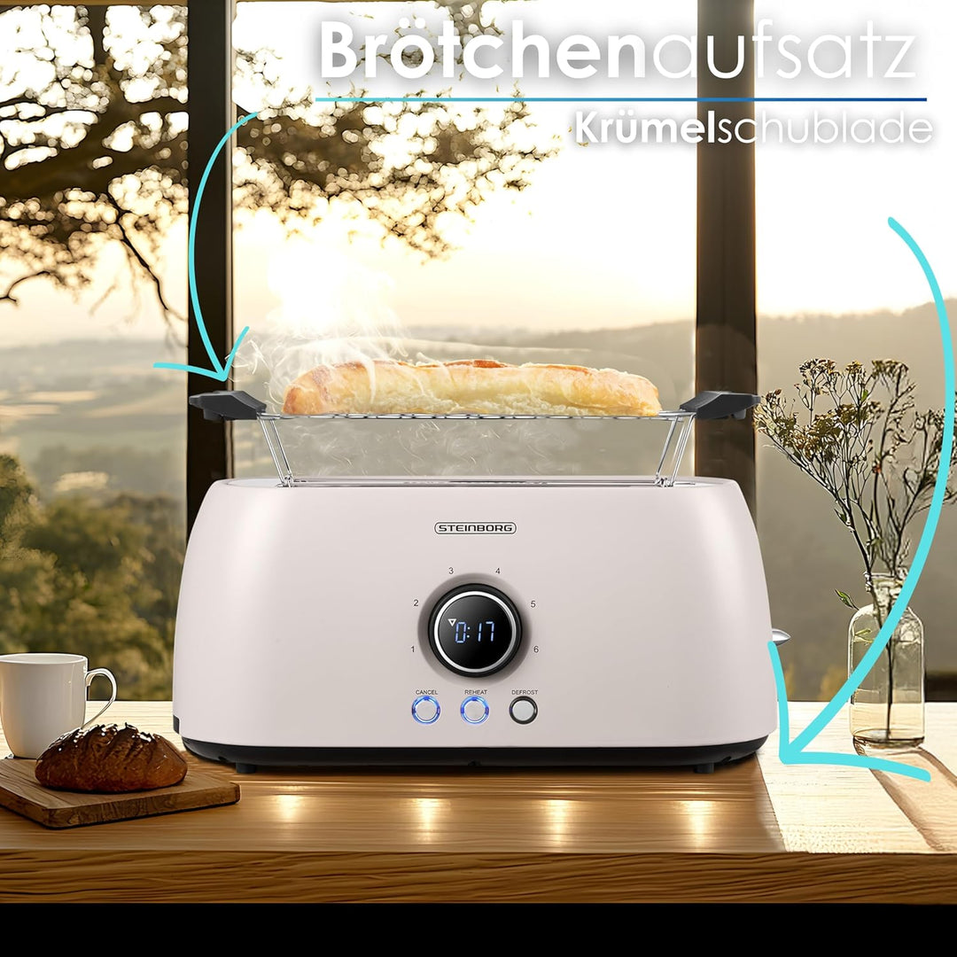 Steinborg Toaster 4 Scheiben mit Brötchenaufsatz Langschlitztoaster Toastautomat Automatische Abscha