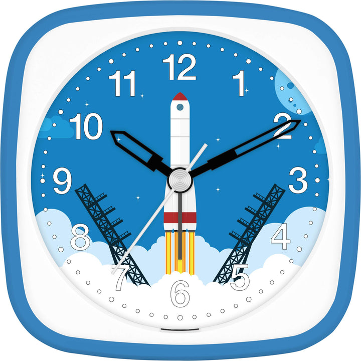 Eurotime Wecker Jungen Rakete, Kinderwecker, Blau, Kunststoffgehäuse und Kunststoffglas, geräuscharm