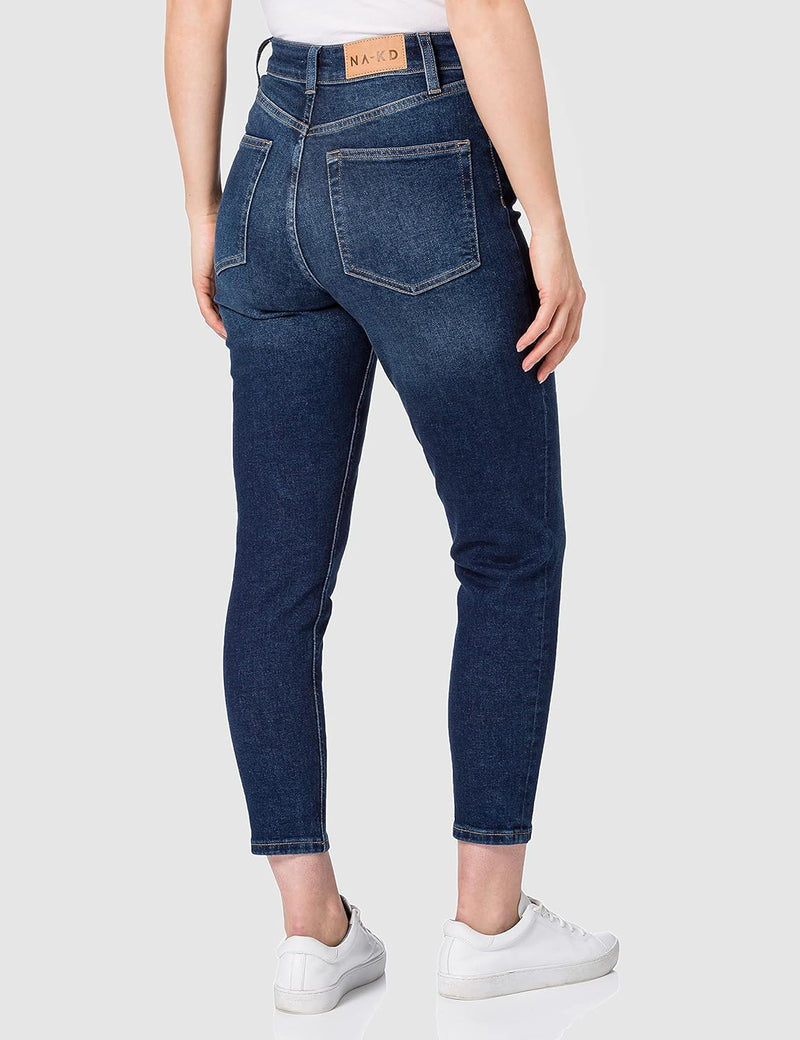 NA-KD Damen Comfort Mom Jeans 34 Dunkelblau, 34 Dunkelblau