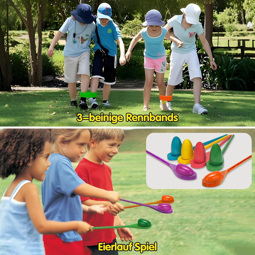 LINAYE Outdoor Spiele für Kinder Kindergeburtstag, Spiele für Draussen - Sackhüpfen Säcke, Eierlauf