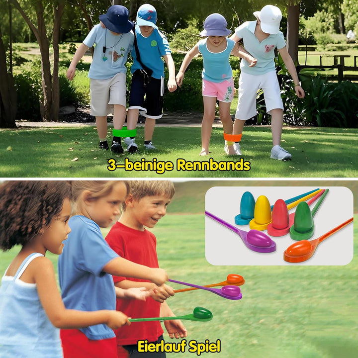 LINAYE Outdoor Spiele für Kinder Kindergeburtstag, Spiele für Draussen - Sackhüpfen Säcke, Eierlauf