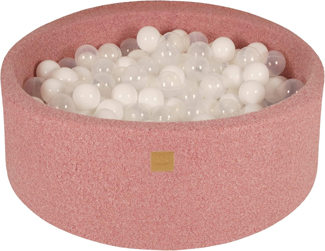MEOWBABY Bällebad Baby - Rund 90x30cm Ballgruben für Kinder mit 200 Bälle, Boucle, Rosa: Weiss/Trans