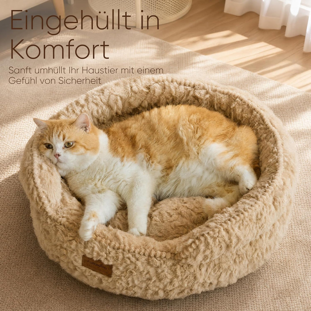 FUKUMARU Katzenbett, Katzenkorb mit erhöhtem Rand und niedriger Öffnung, Rutschfester Boden, weiche