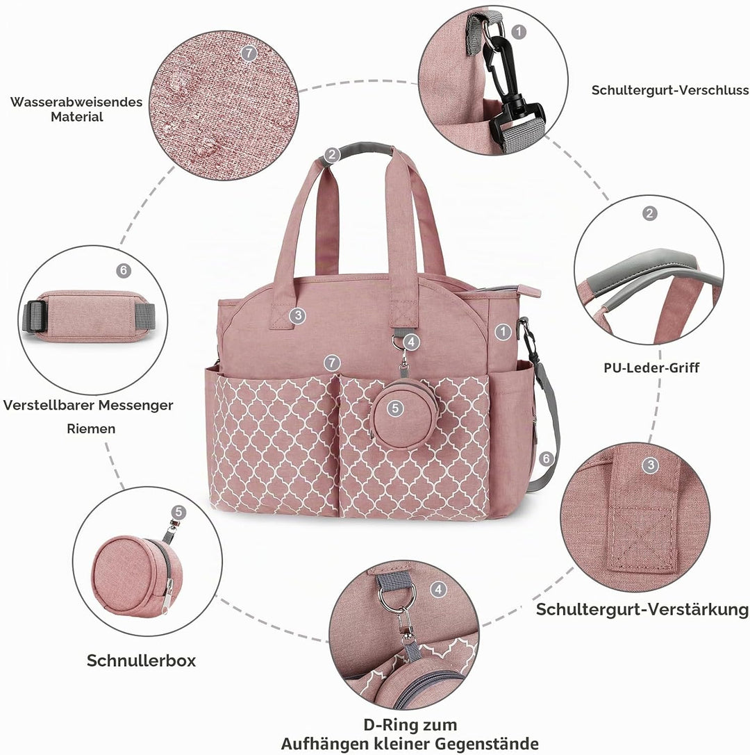 Wickeltasche Baby Gross, 13 Fächer Kinderwagen Windeltasche, Wasserabweisende Babytasche mit Schnull