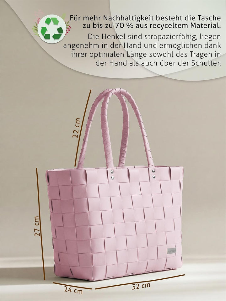 Einkaufstasche geflochten mit Henkeln - Tragetasche extra robust Farbe Hellrosa Hellrosa Einheitsgrö