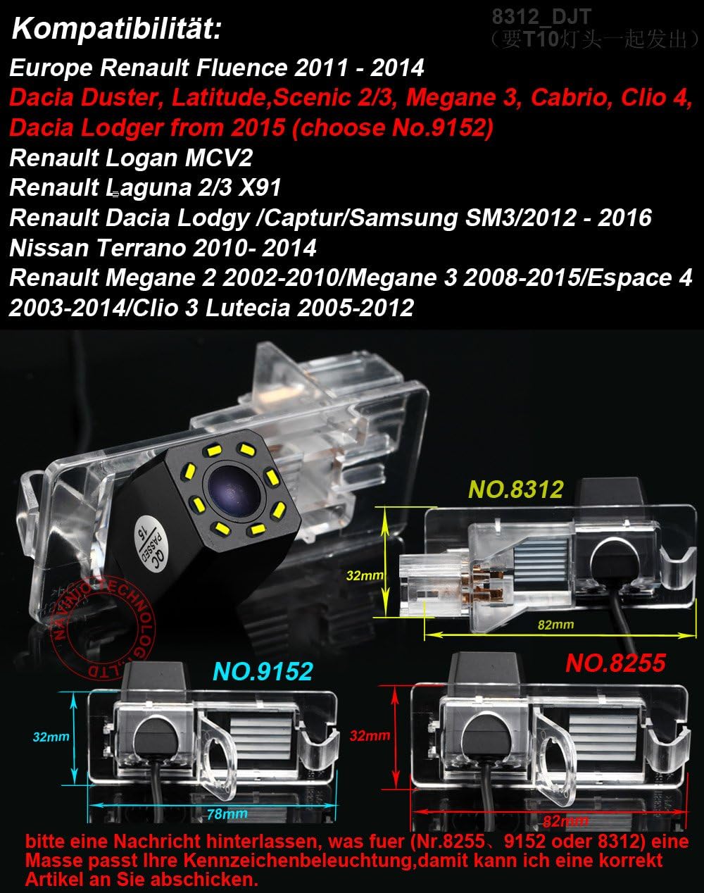 8 LED Nacht Visionen Auto Rückfahrkamera 170 ° Weitwinkel HD Farbe wasserdichte Rückfahrkamera für D
