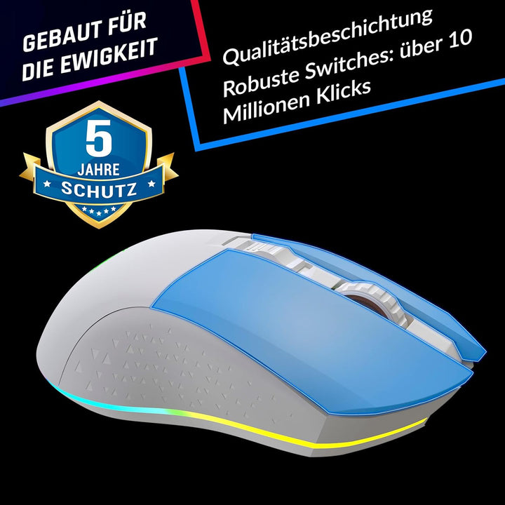 KLIM Blaze - Wiederaufladbare kabellose RGB Gaming Maus - NEU - Hochpräziser Sensor mit Langer Akkud