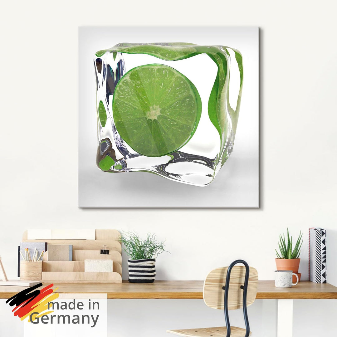 ARTland Glasbilder Wandbild Glas Bild einteilig 40x40 cm Quadratisch Obst Früchte im Eiswürfel Cockt