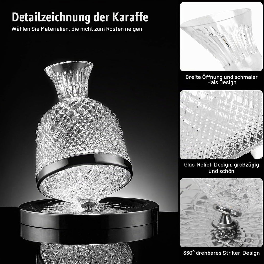Granvoo Wein Dekanter 1500ML, 360° Drehbare Weinkaraffe, Dekantierer Tropffrei, Weindekanter, Rotwei