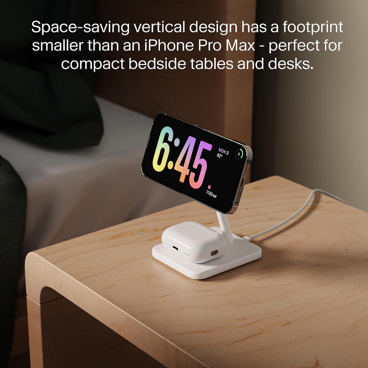 Twelve South HiRise 2 Deluxe 2-in-1-Ladeständer Qi2 für iPhone und AirPods, Weiss