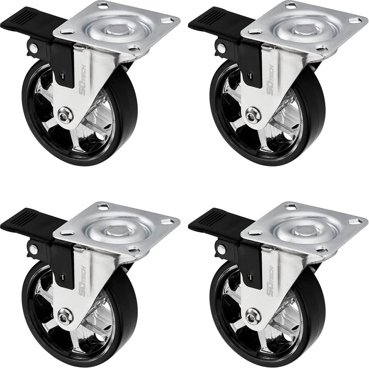 SOTECH 4 Stück Design Lenkrollen SHIFT Rollen-Ø 75 mm schwarz mit Feststellfunktion, belastbar bis 1