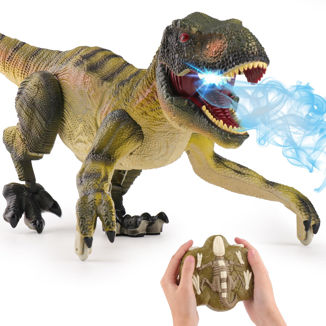 PREBOX Ferngesteuerter Dinosaurier Spielzeug für Jungen, RC Dino Roboter mit Brüllen, Sprühfunktion,