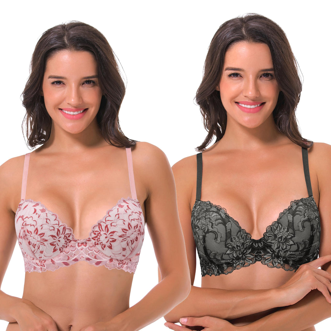 Curve Muse Damen Bügel Übergrösse Hochdrücken Fügen Sie 1 und eine halbe Tasse Spitzen-BHS hinzu 70D