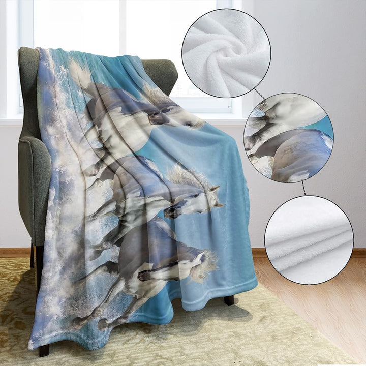 Violetpos 150 x 200 cm Flanell Decke Weich Fleecedecke Kuscheldecken SanftBettüberwurf Weisses Pferd