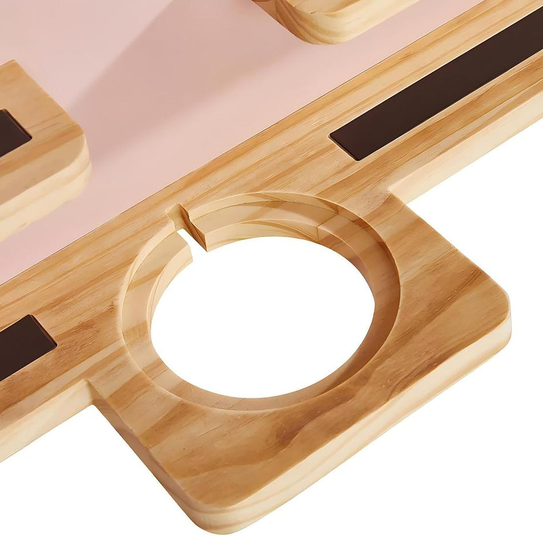 home24 Regal für Hörfiguren aus massiver Kiefer & lackiertem MDF in Rosa, Lackierte Holzflächen mit