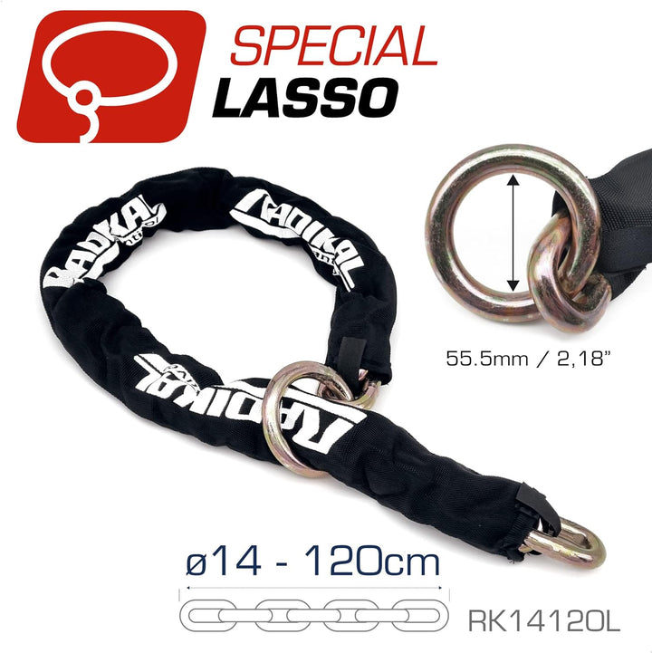 Radikal RK14120L Kette mit Diebstahlsicherung für Motorrad, Scooter, Durchmesser 14 mm, mit Schlaufe