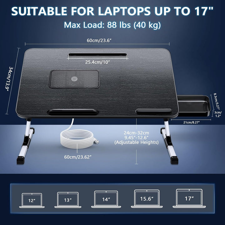 ICARE Laptoptisch, Höhenverstellbar, Winkelverstellbar, Betttisch Klappbar mit Laptop Kühler, Tablet
