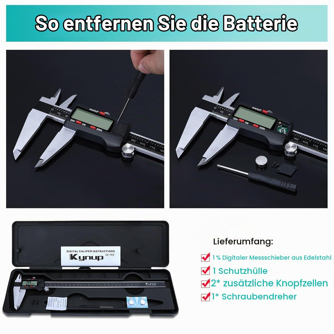 Kynup Digital Messschieber, 300mm/ 12-Zoll Digitale Schieblehre Edelstahl Messwerkzeug, Elektronisch