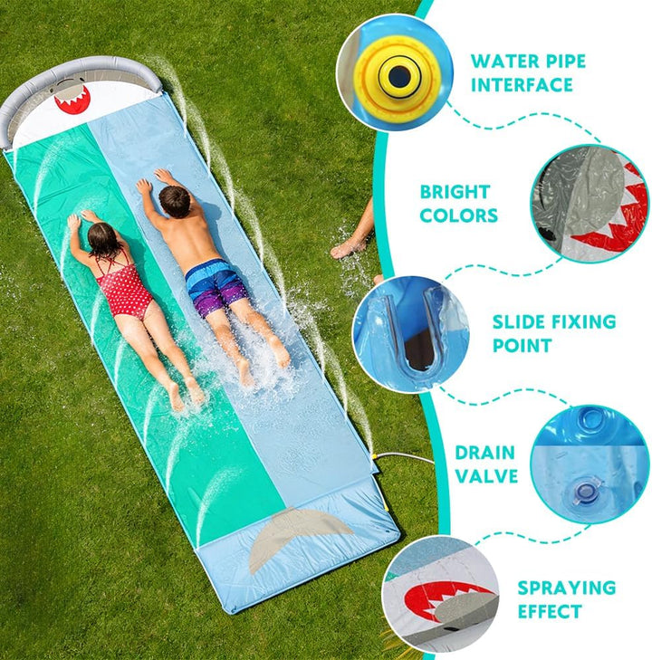 550 x 145cm Wasserrutsche mit 2 Bodyboard, Doppel-Wasserrutsche, Wasserrutschbahn für Kinder und Erw