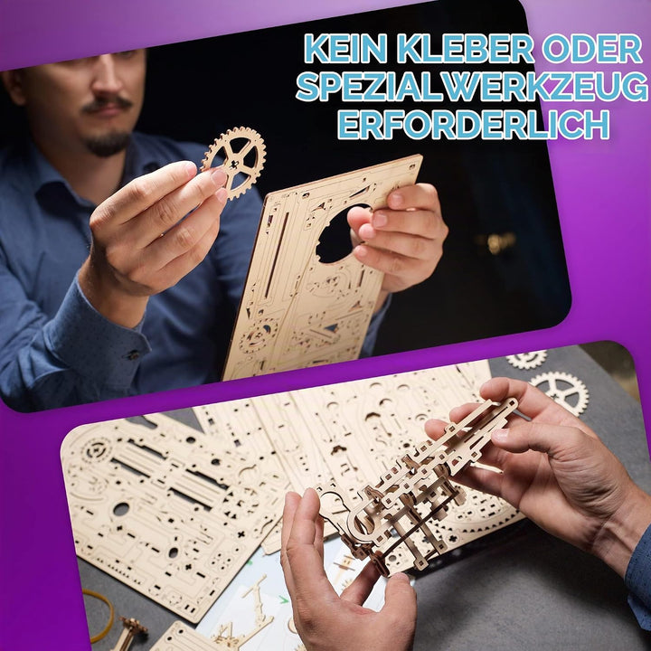 UGEARS Holz-Kugelbahn-Set – Vatertagsgeschenk, 3D-Puzzle, Holz-Kugelbahn, Stufenaufzug mit 3-stufige