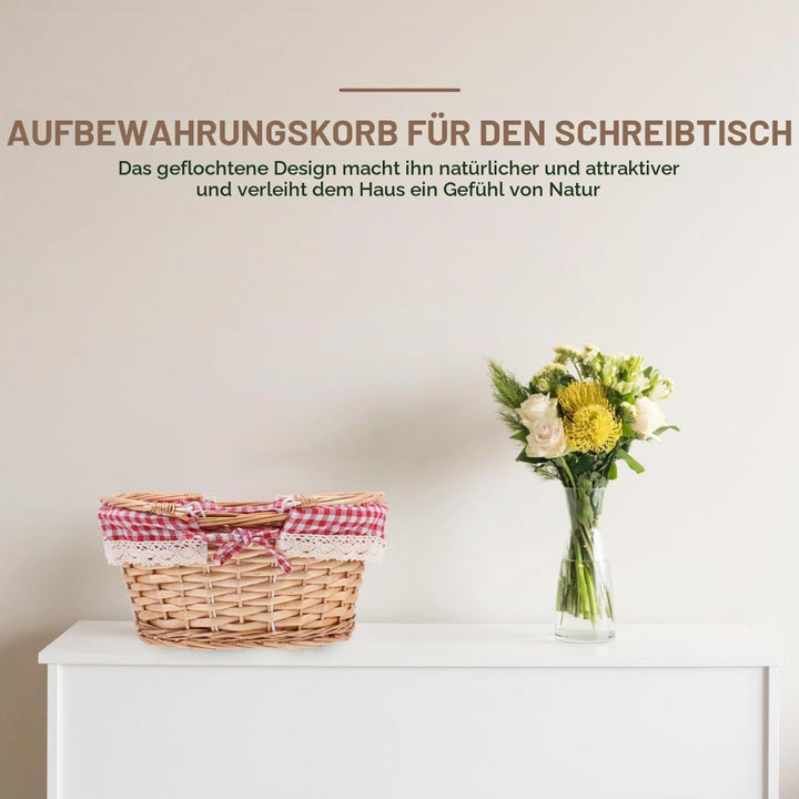 BESTonZON Picknickkorb aus Weide, geflochtener Korb mit Liner &amp; Henkel – Deko &amp; Aufbewahrung für Cam