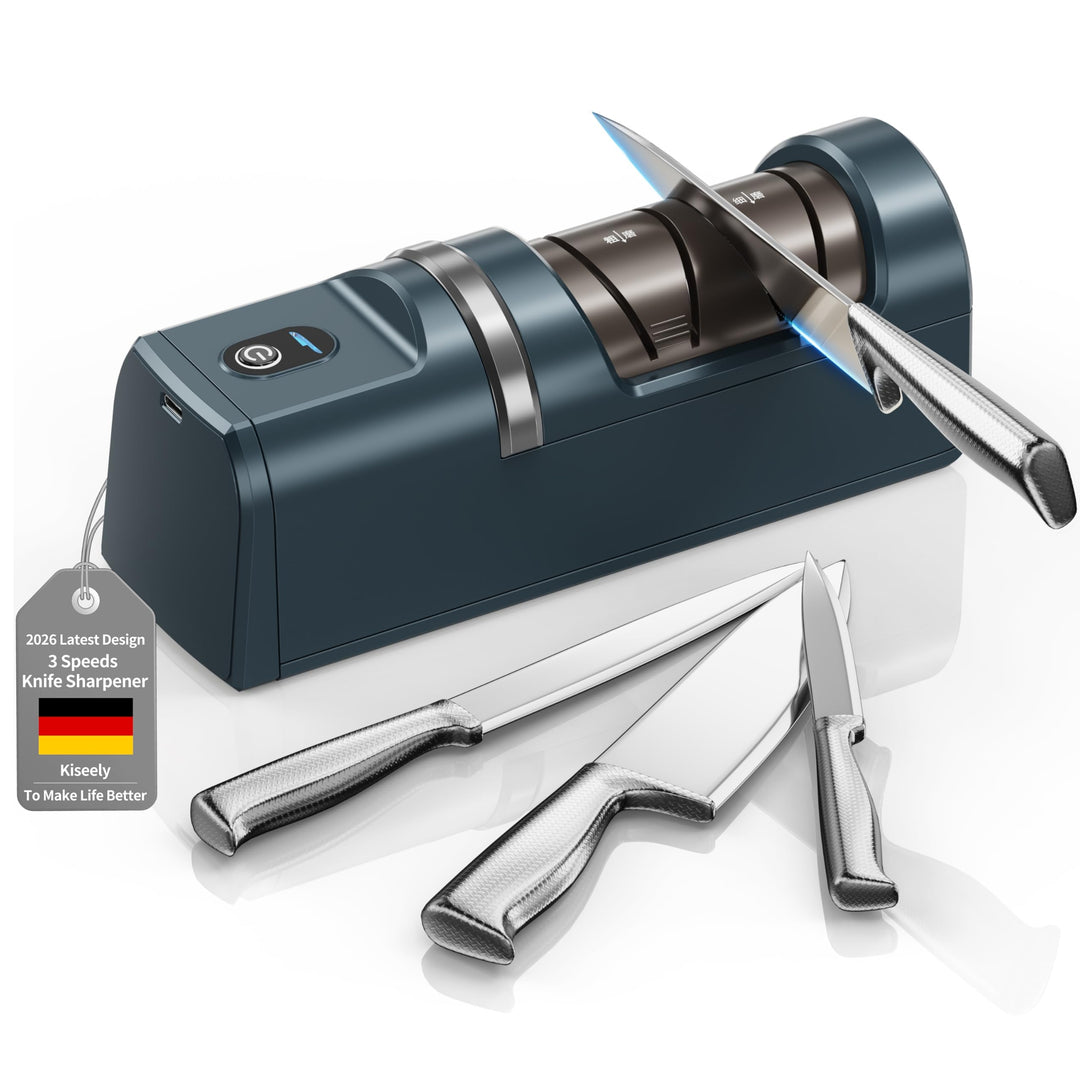 Elektrischer Messerschärfer, 5-in-1 Messerschärfer mit 3-Geschwindigkeiten Einstellung, wiederauflad