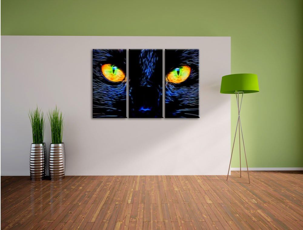 Pixxprint Katze mit Augen als Leinwandbild/Grösse: 3 Teilig (120x80 cm) cm/Wandbild/Kunstdruck/ferti