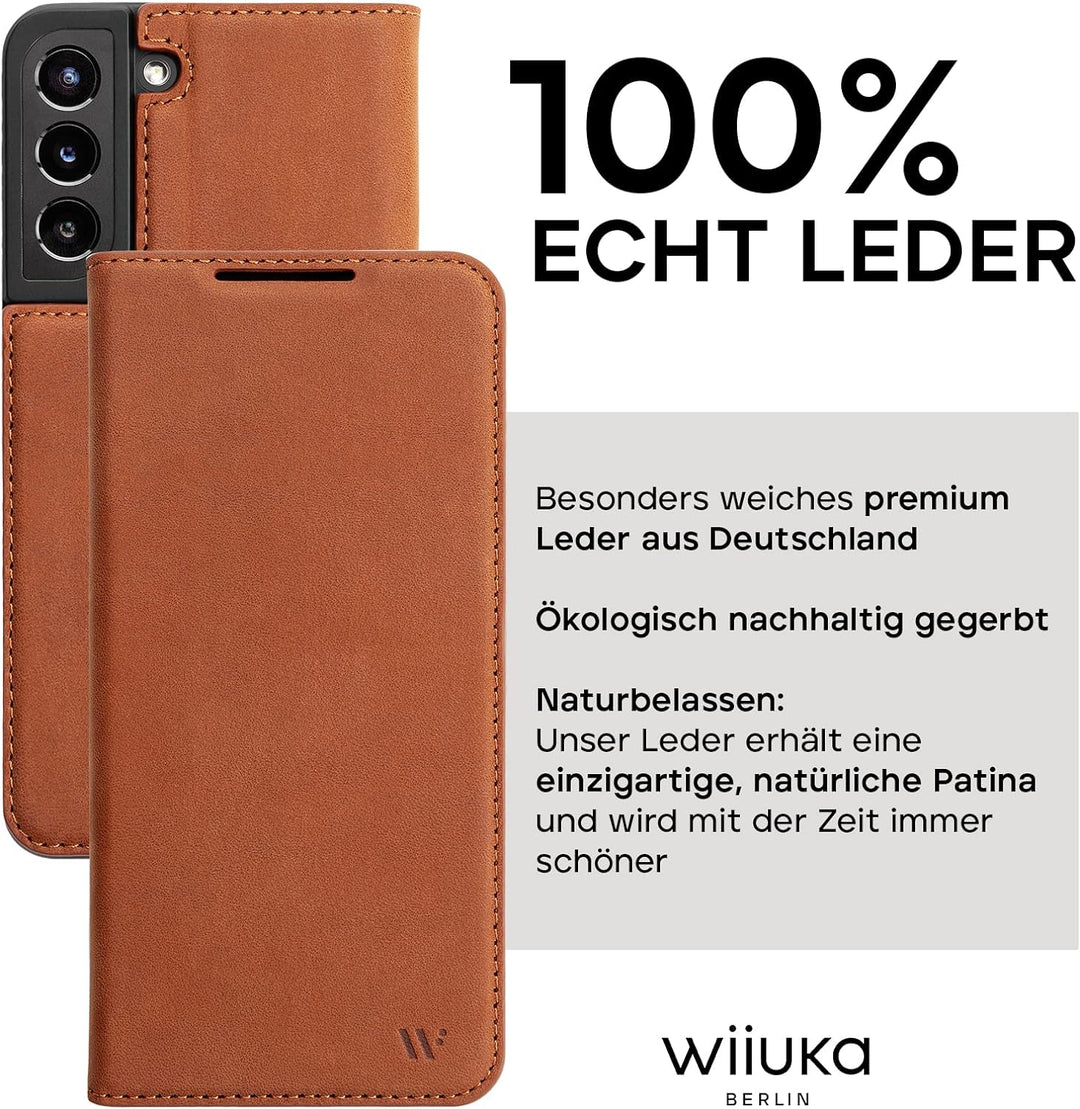 WIIUKA Hülle für Samsung Galaxy S23, Leder aus Deutschland, mit Kartenfach, extra Dünn, Handyhülle m