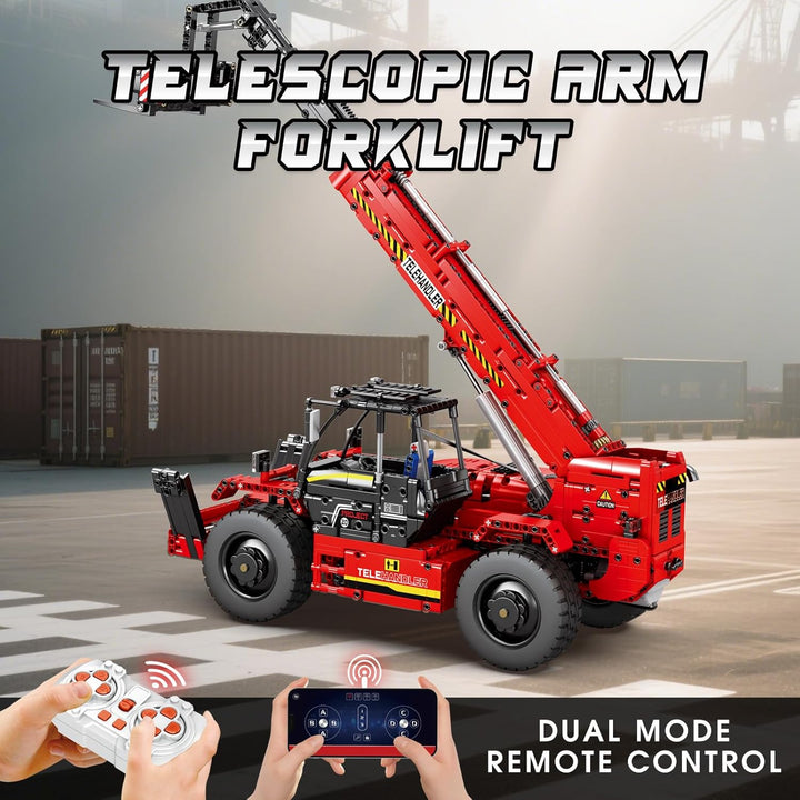 Reobrix Teleskoparm-Gabelstapler-Bausteinset mit Motor, RC-Kran-Mechanisches Modell, Ferngesteuerter