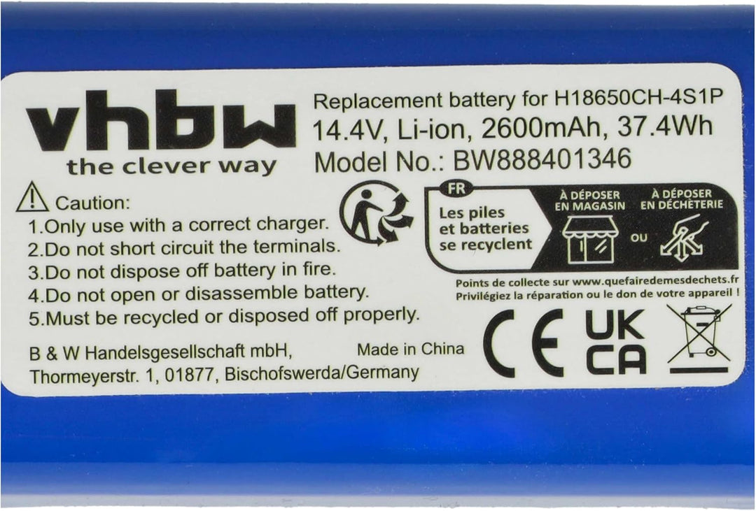 vhbw Akku kompatibel mit Xiaomi Mijia G1, Mi Robot Vacuum Mop Staubsauger (2600mAh, 14,4V, Li-Ion)