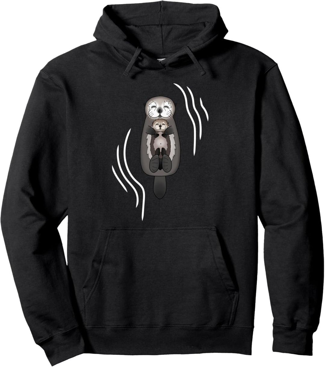 Mother and Pup Sea Otters - Mama hält Baby Otter Pullover Hoodie